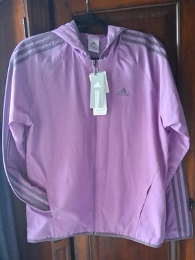 Nwt! adidas Purple Lavander Windbreaker W Grey Stripes Sz Med